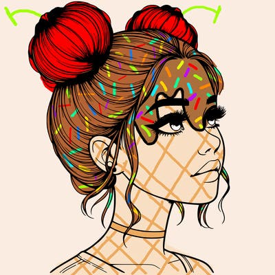 realistic girl with buns on the top of her head