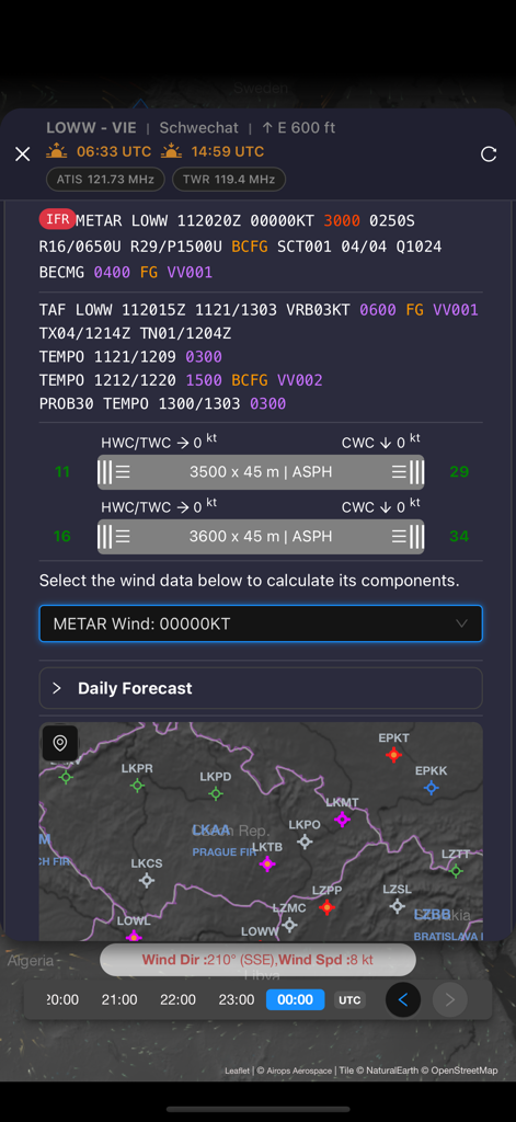 Airops Copilot - Airops Copilot aviation interface showing METAR reports and runway wind components