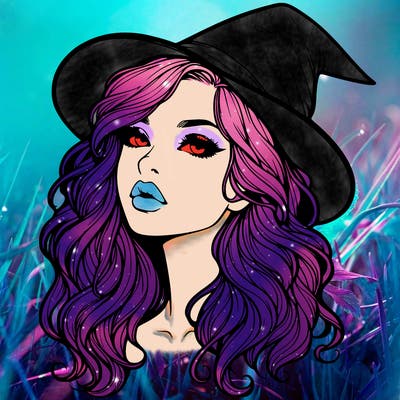 realistic witch girl with wavy hair and lips