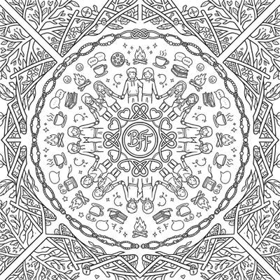 Dive into friendship with this intricate Best Friends Mandala coloring page. It's a beautiful way to celebrate your closest companions and create a vibrant tribute to togetherness.