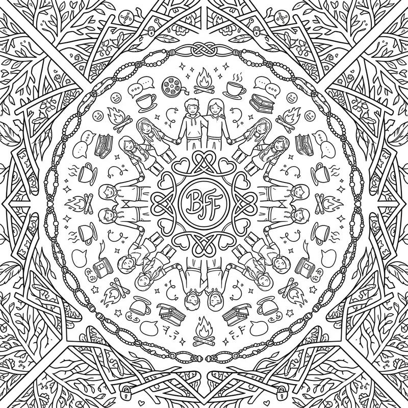 Dive into friendship with this intricate Best Friends Mandala coloring page. It's a beautiful way to celebrate your closest companions and create a vibrant tribute to togetherness.