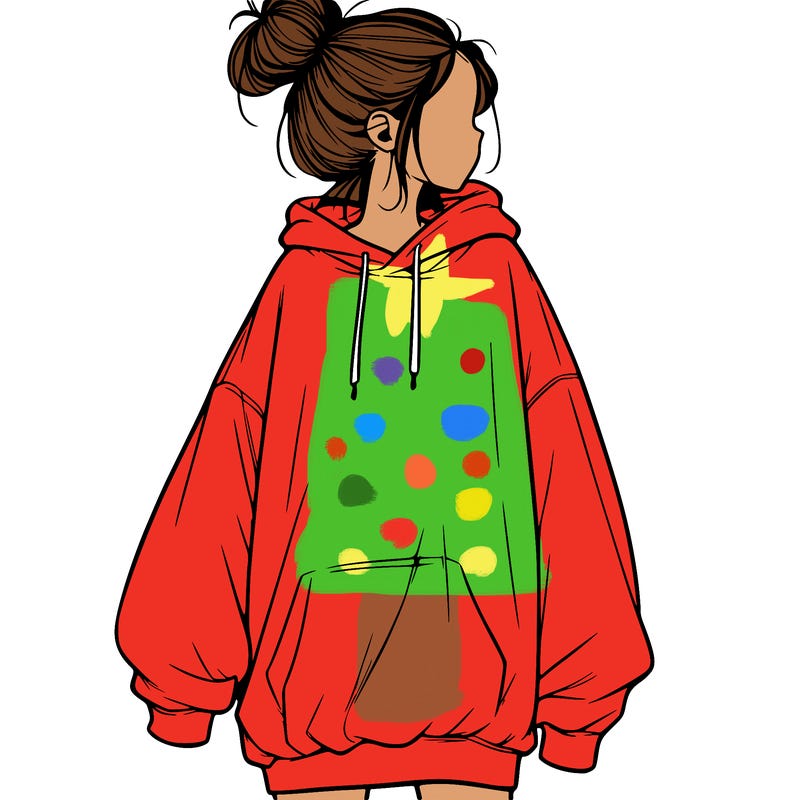 realistic girl with a oversized sweatshirt on and a bun