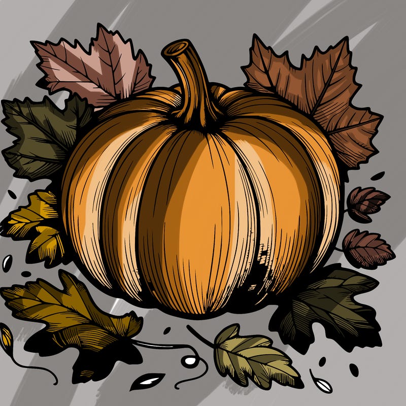 pumpkin with fallen leafs around it realistic