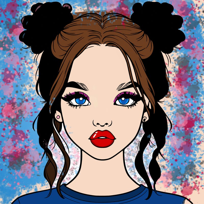 realistic girl with two buns in hair and lips