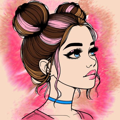 realistic girl with buns on the top of her head