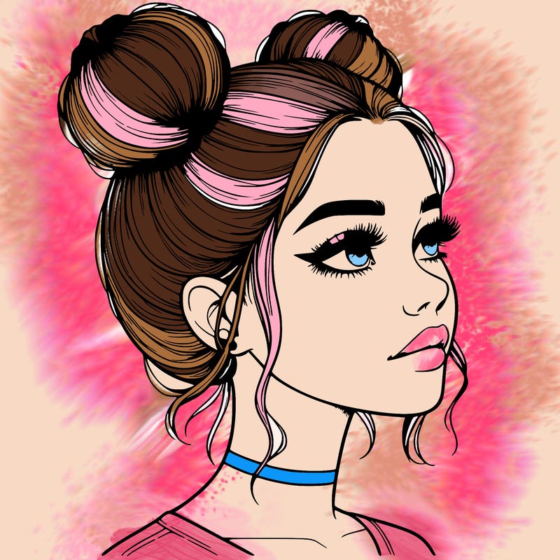 realistic girl with buns on the top of her head
