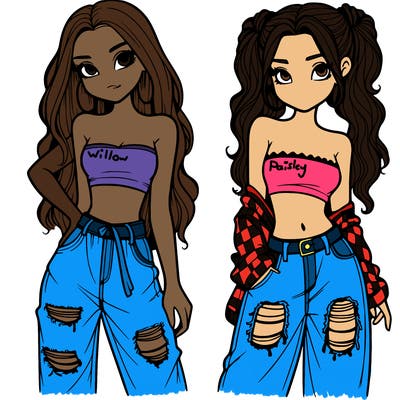 2 girls in crop tops and baggy jeans ripped