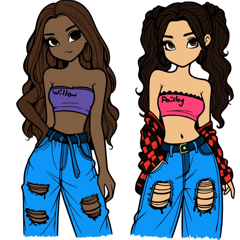 2 girls in crop tops and baggy jeans ripped
