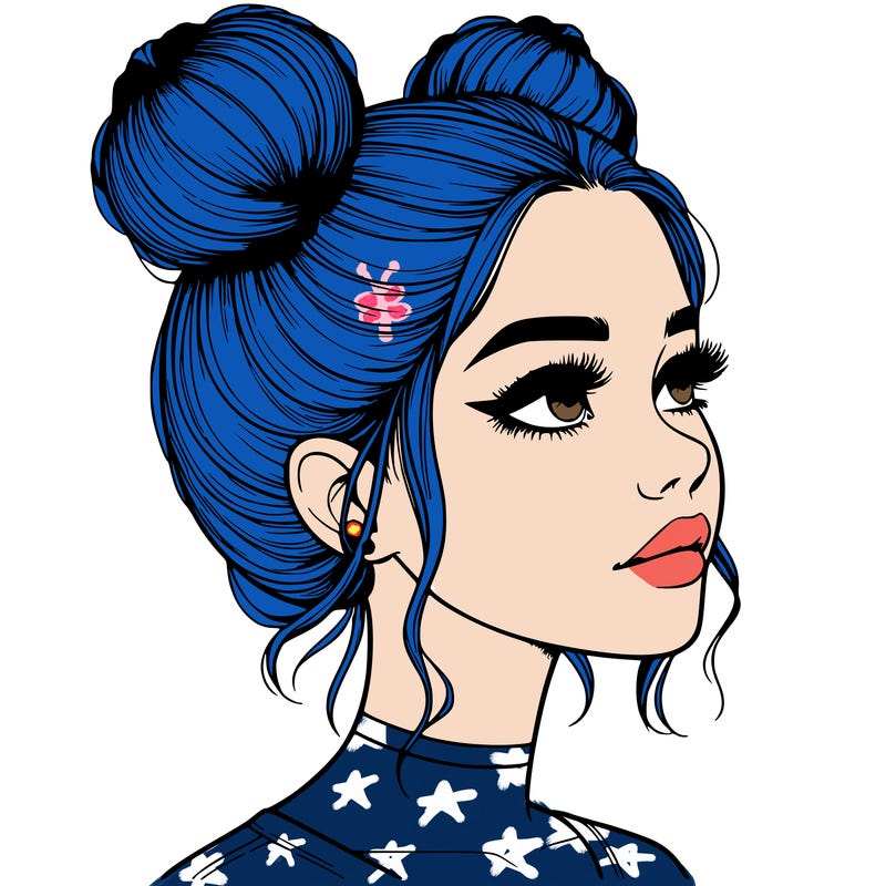 realistic girl with buns on the top of her head