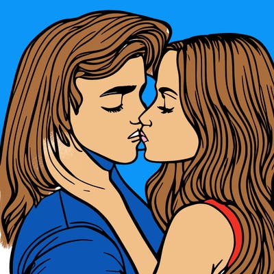 teenage girl and boy kissing