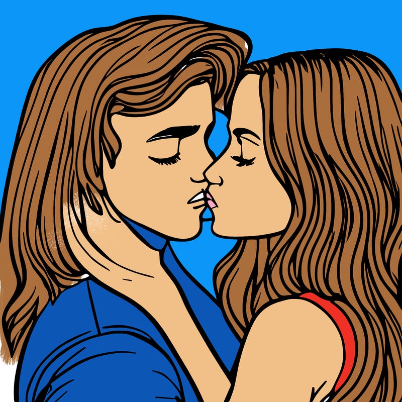 teenage girl and boy kissing