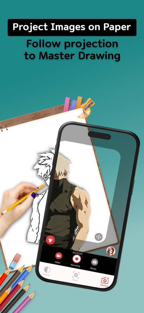 AR Drawing-Draw & Sketch in AR - A smartphone projecting an anime character onto paper for tracing using augmented reality technology