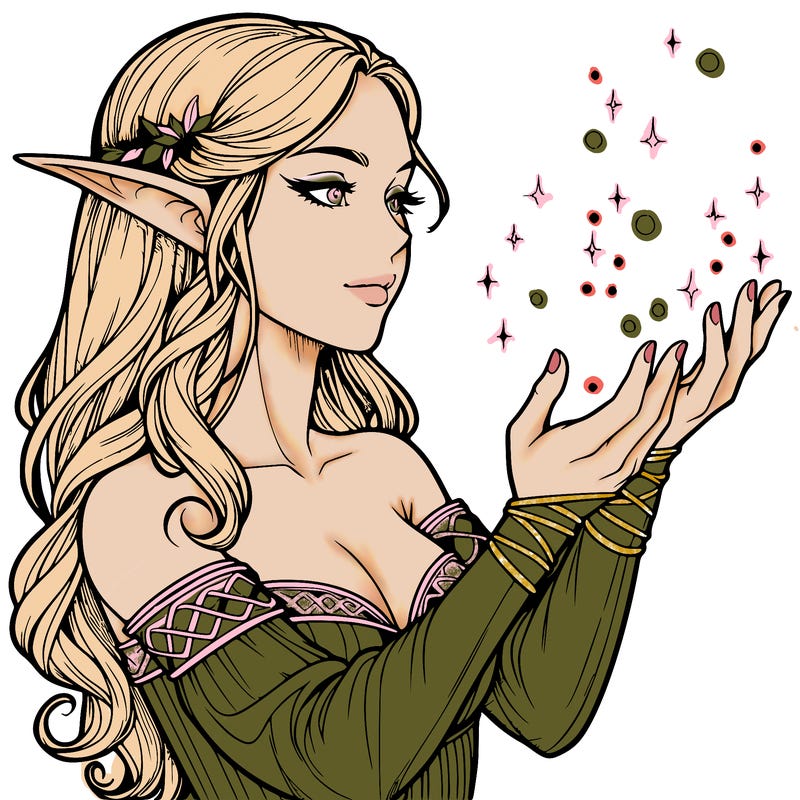realistic elf girl doing magic