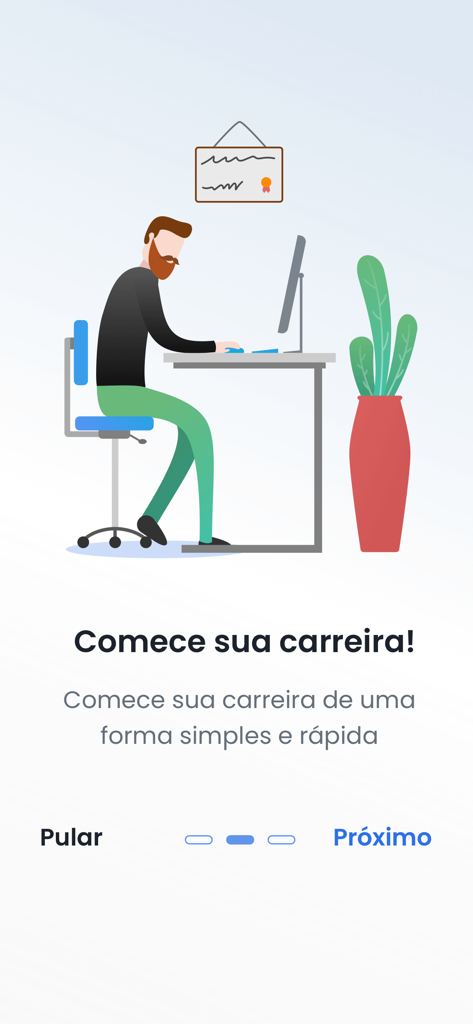 Meu CIEE - Illustration of a student working at a desk with a diploma on the wall for the Meu CIEE app onboarding screen