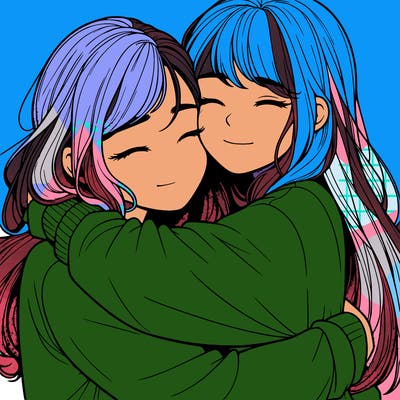 realistic two girls hugging