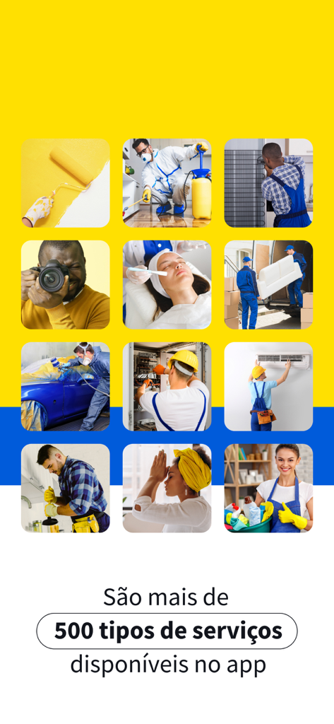 GetNinjas para Profissional - Uma grade de ícones representando vários serviços profissionais como pintura, limpeza e trabalhos elétricos disponíveis no aplicativo GetNinjas.