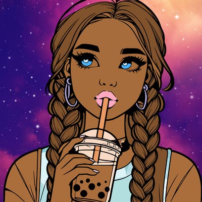 realistic girl with braided hair drinking boba
