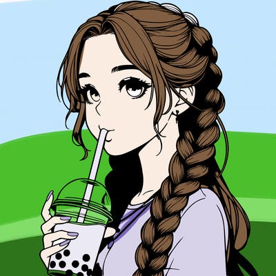 realistic girl with braided hair drinking boba