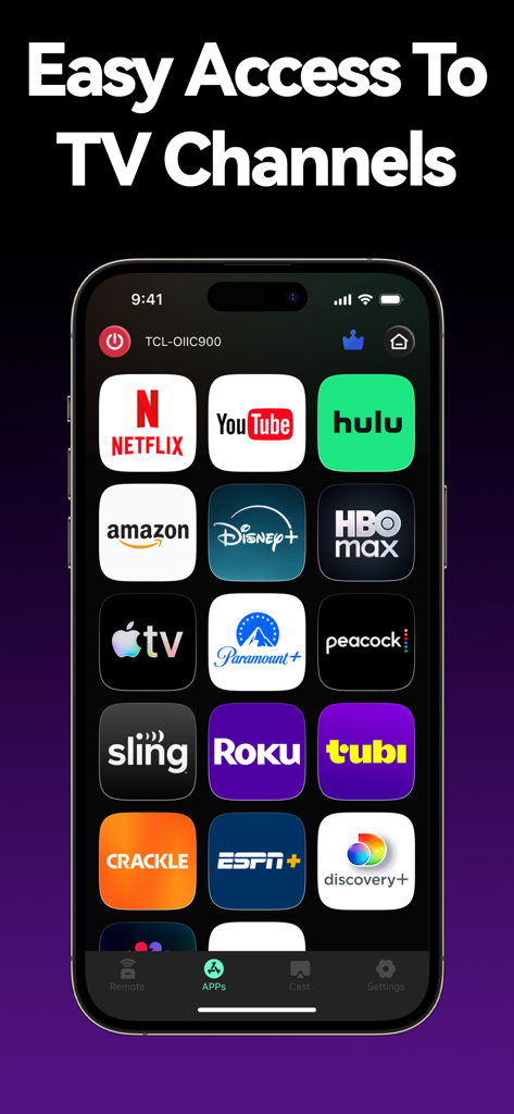 Universal Remote™ -TV Control - Smartphone screen showing shortcuts to popular streaming services like Netflix and Hulu in the Universal Remote app.