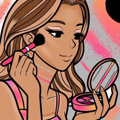 little girl putting on makeup