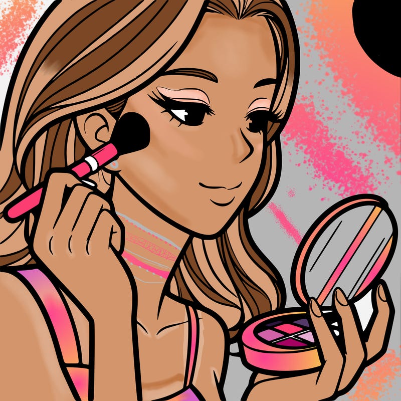 little girl putting on makeup