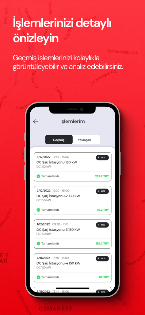 A smartphone displaying a list of past EV charging transactions in the e-POwer app