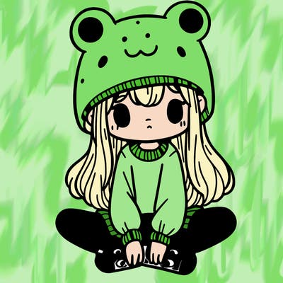 a girl wearing a frog hat and some frog socks