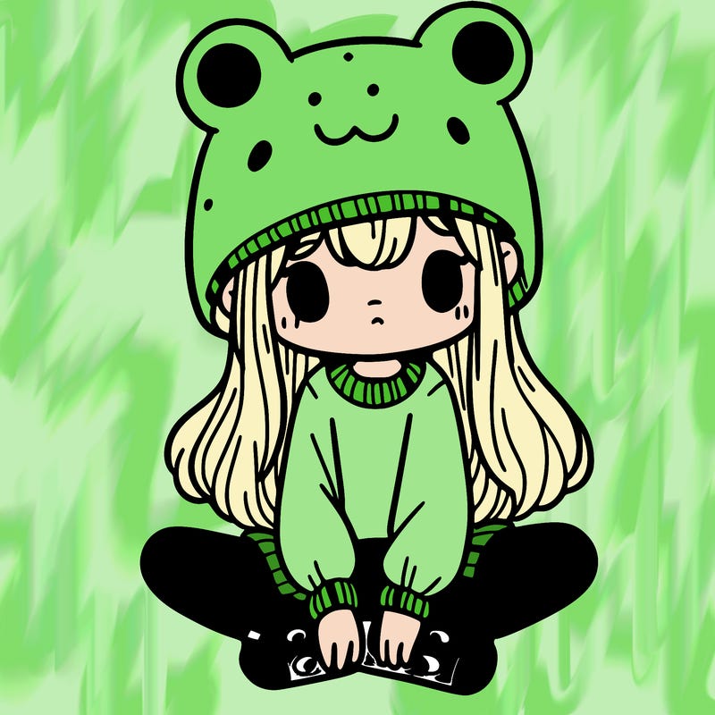 a girl wearing a frog hat and some frog socks