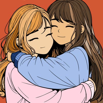 realistic two girls hugging