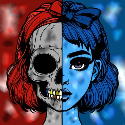 realistic girl with half skull mask