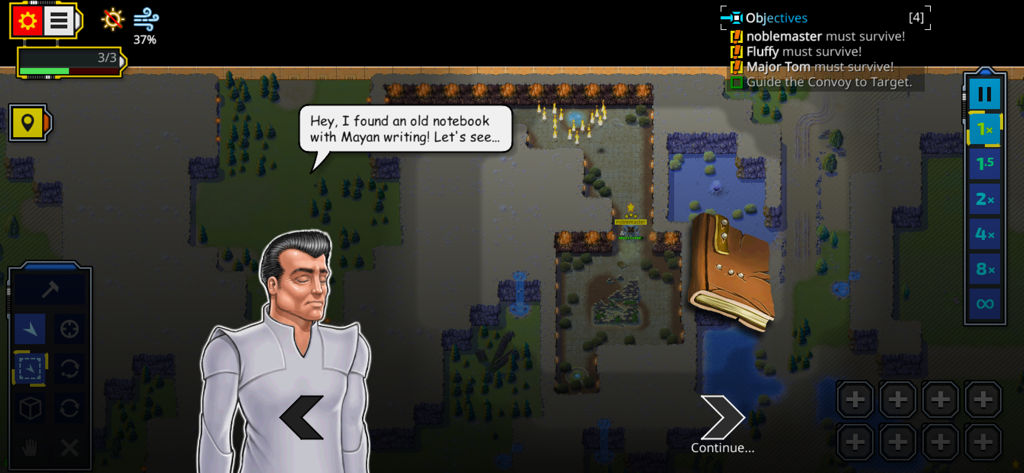 Retro Commander - Retro Commander real-time strategy game screenshot showing a campaign dialogue and tactical map.