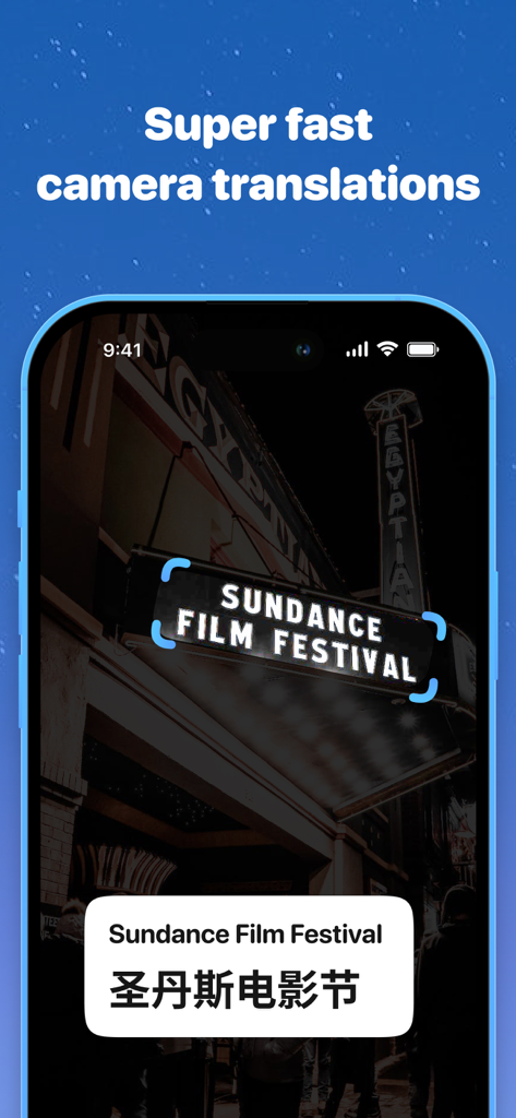 Función de traducción por cámara de Traductor IA Definitivo mostrando un letrero traducido al chino