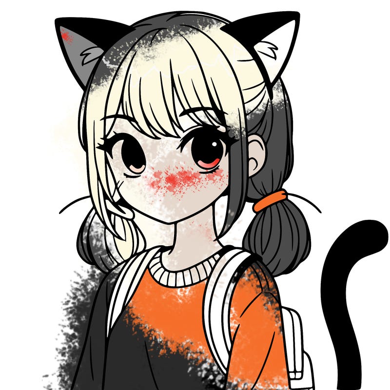 a teenage girl with cat ears and cat tail