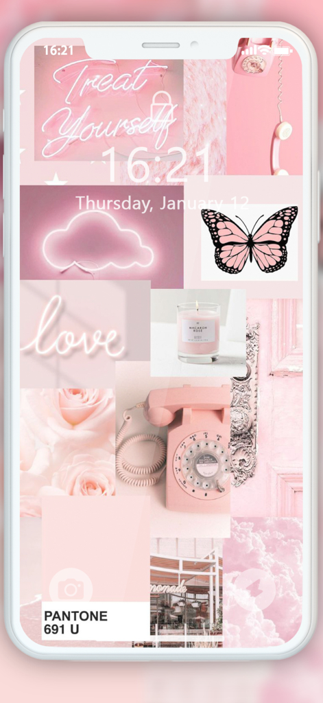 Cute Girly Wallpaper 4k - A pink aesthetic collage wallpaper for iPhone featuring butterflies roses and neon signs