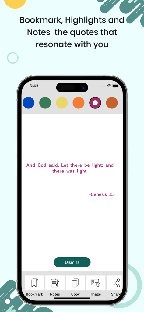 Smartphone screen displaying scripture highlighting and bookmarking features in a religious study app