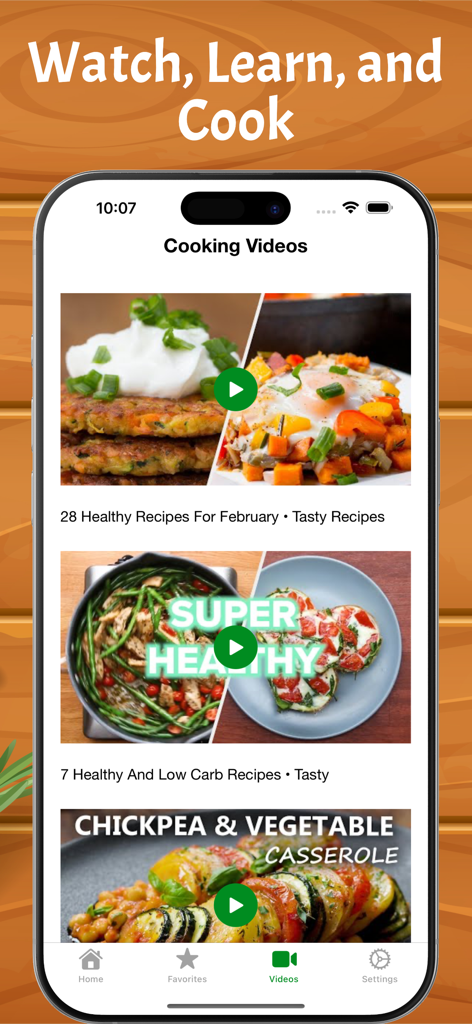 Healthy Recipes - Low Calorie - 건강 레시피 앱의 요리 영상 화면으로, 건강한 식사 튜토리얼이 표시됩니다.