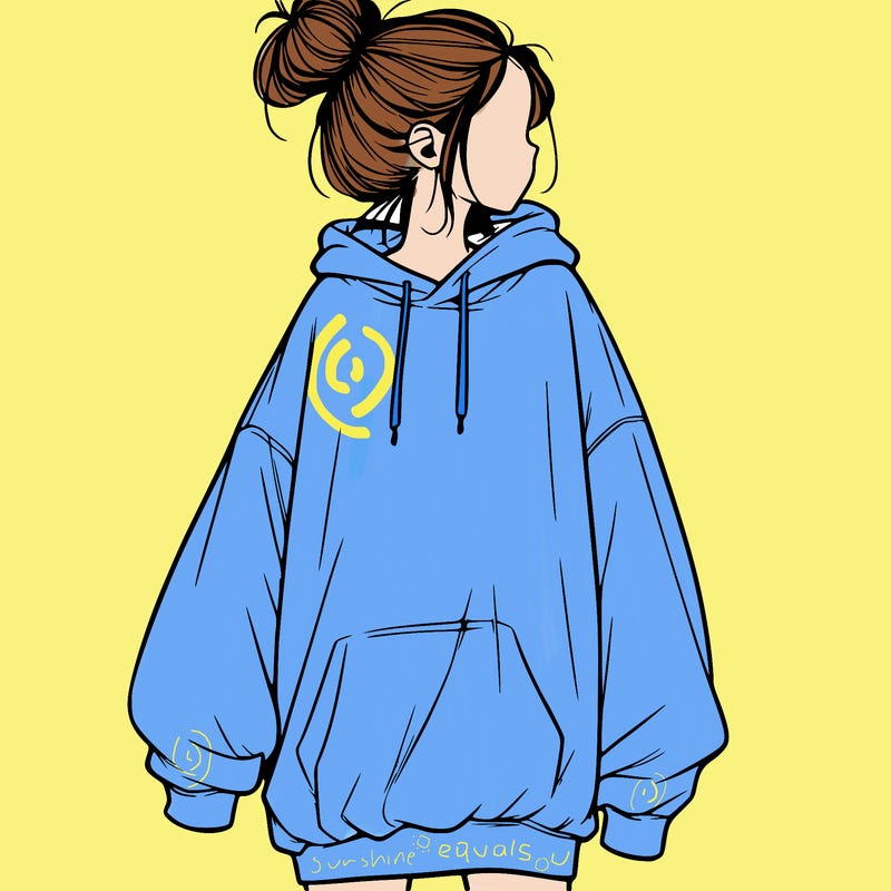 realistic girl with a oversized sweatshirt on and a bun