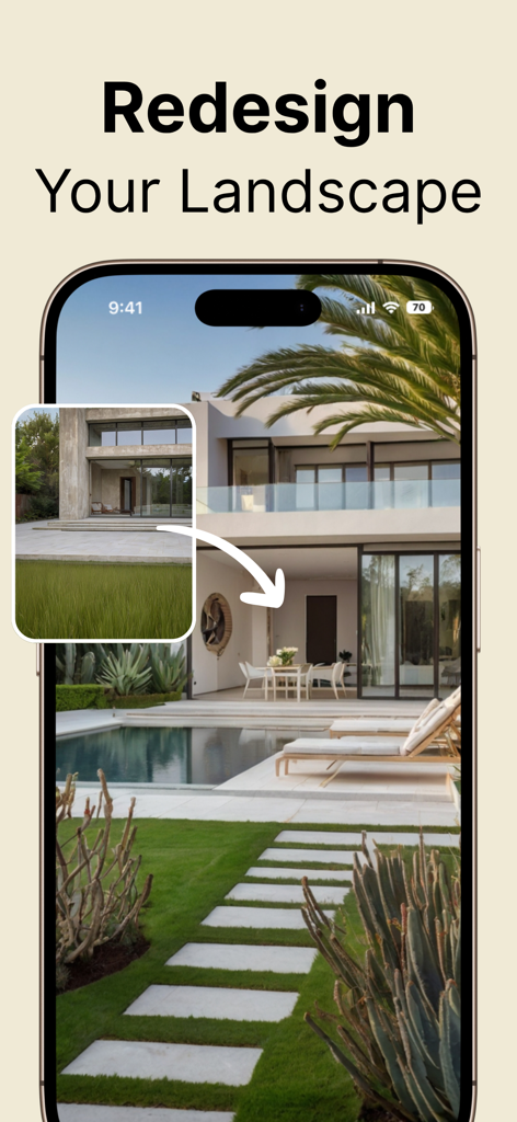 Avant et après relooking de paysage de jardin utilisant l'application Garden AI