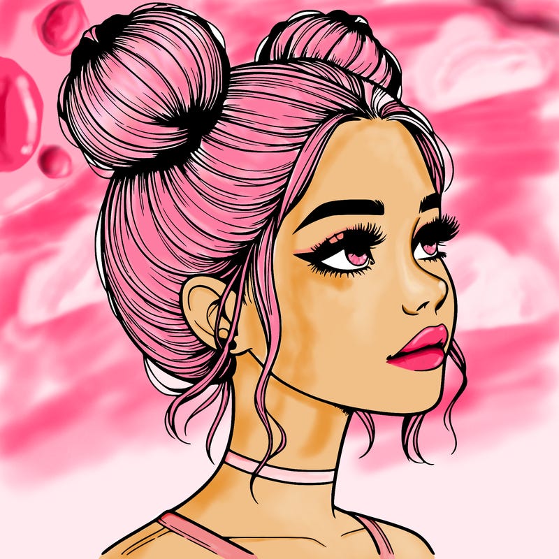 realistic girl with buns on the top of her head