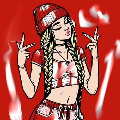 realistic teenage girl with braids and a beanie and crop top doing 🫶🏼