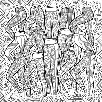 Discover a dynamic collection of athletic leggings and tights, each adorned with unique and intricate patterns, ready for your creative touch. This engaging coloring page offers a stylish escape into the world of active wear fashion.