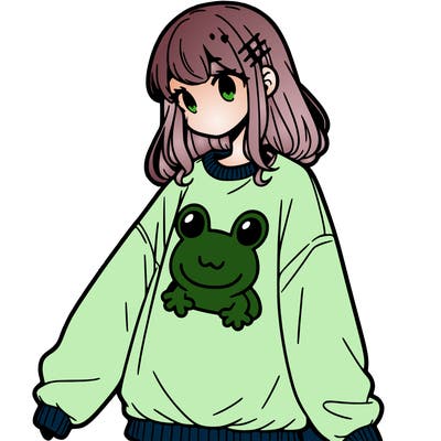 girl wearing frogging sweatshirt