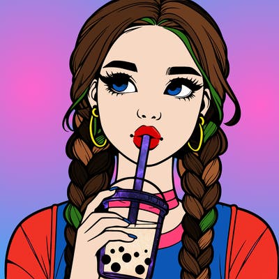 realistic girl with braided hair drinking boba
