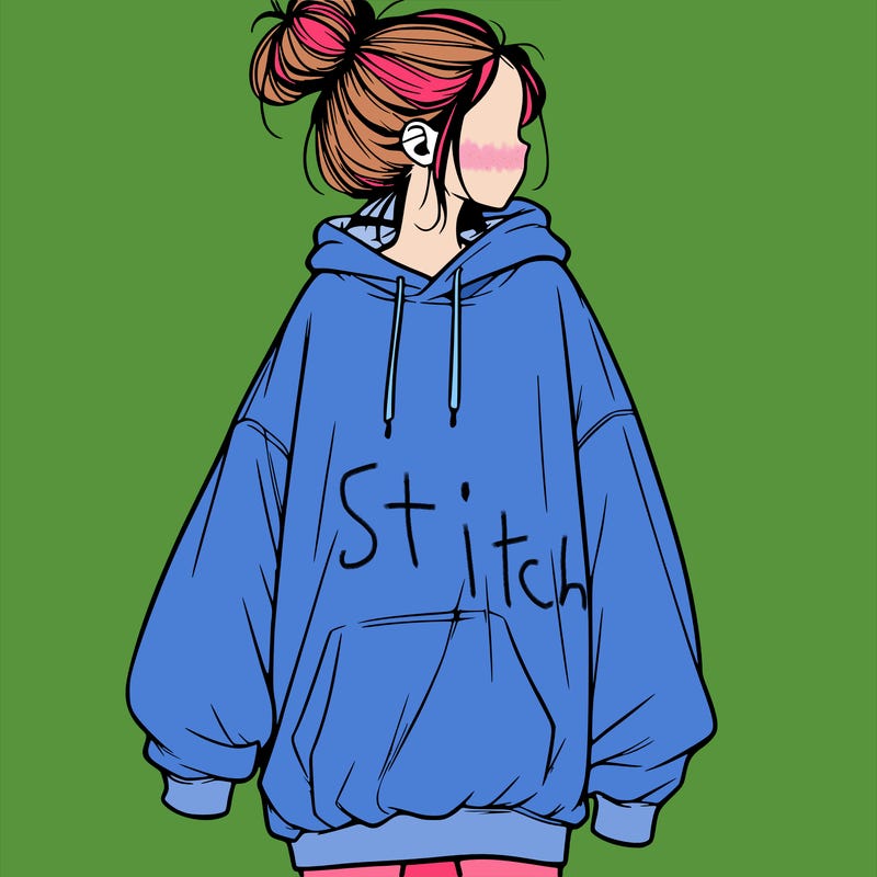 realistic girl with a oversized sweatshirt on and a bun
