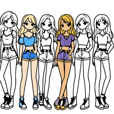 a group of girls wearing crop tops and shorts