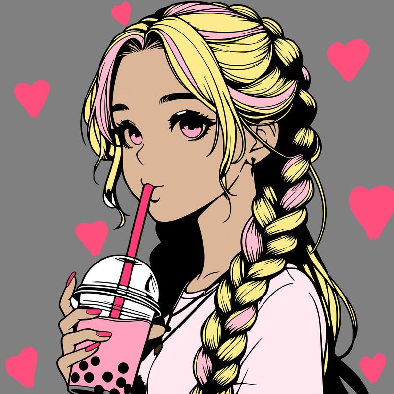 realistic girl with braided hair drinking boba