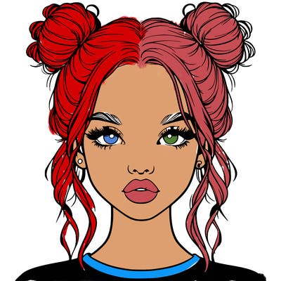 realistic girl with two buns in hair and lips