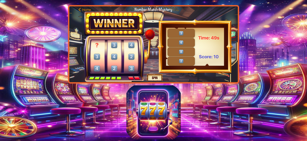 Ember Slots Ignition - Ember Slots Ignition game screen showing the Number Match Mystery logic puzzle with a casino theme.