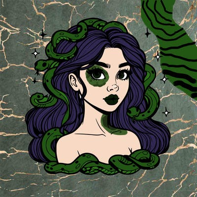 realistic girl with snakes as hair