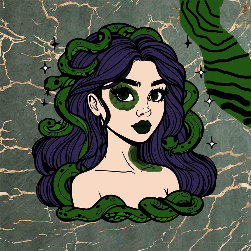 realistic girl with snakes as hair